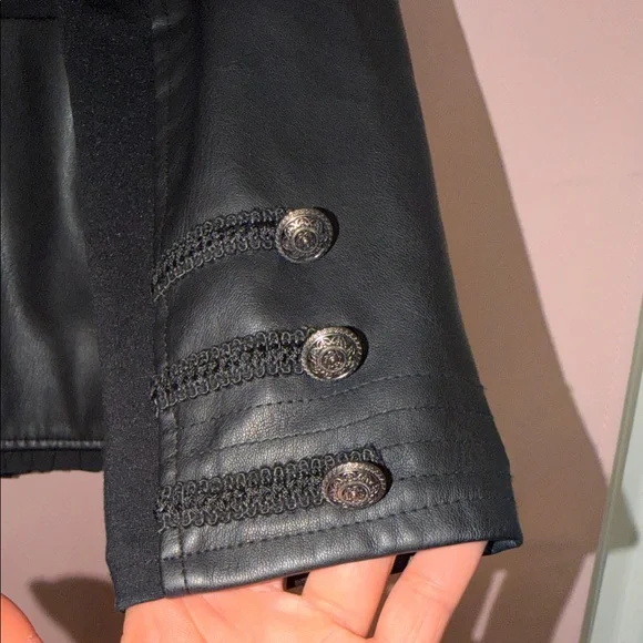 Chico's Elegant Black Military Leather Jacket Trendy - Picture 6 of 12